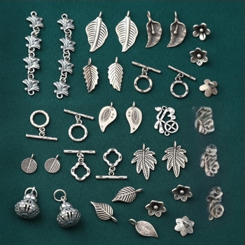 Sterling ezüst levél gyöngyfűző kiegészítő OT kapoccsal, retro stílusú DIY ékszerhez