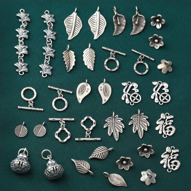 Sterling ezüst levél gyöngyfűző kiegészítő OT kapoccsal, retro stílusú DIY ékszerhez