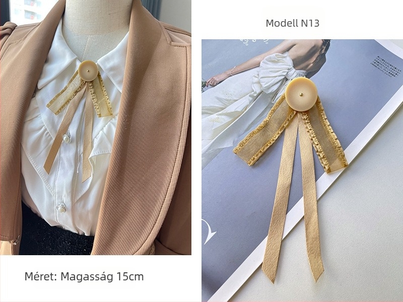 Női gallér virág és masni, koreai stílus, szalagból készült, geometriai mintázat, lapos fejű, kód lg658