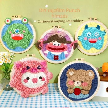 XIAOZ Punch Needle hímzőkészlet – DIY fonal készlet dekoratív díszekhez, aranyos stílus