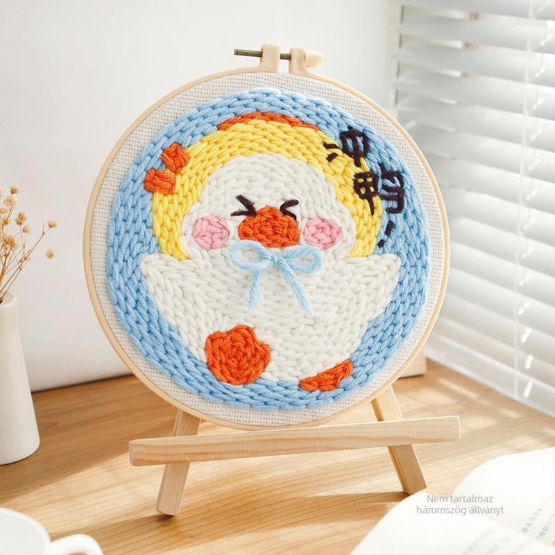 XIAOZ Punch Needle hímzőkészlet – DIY fonal készlet dekoratív díszekhez, aranyos stílus