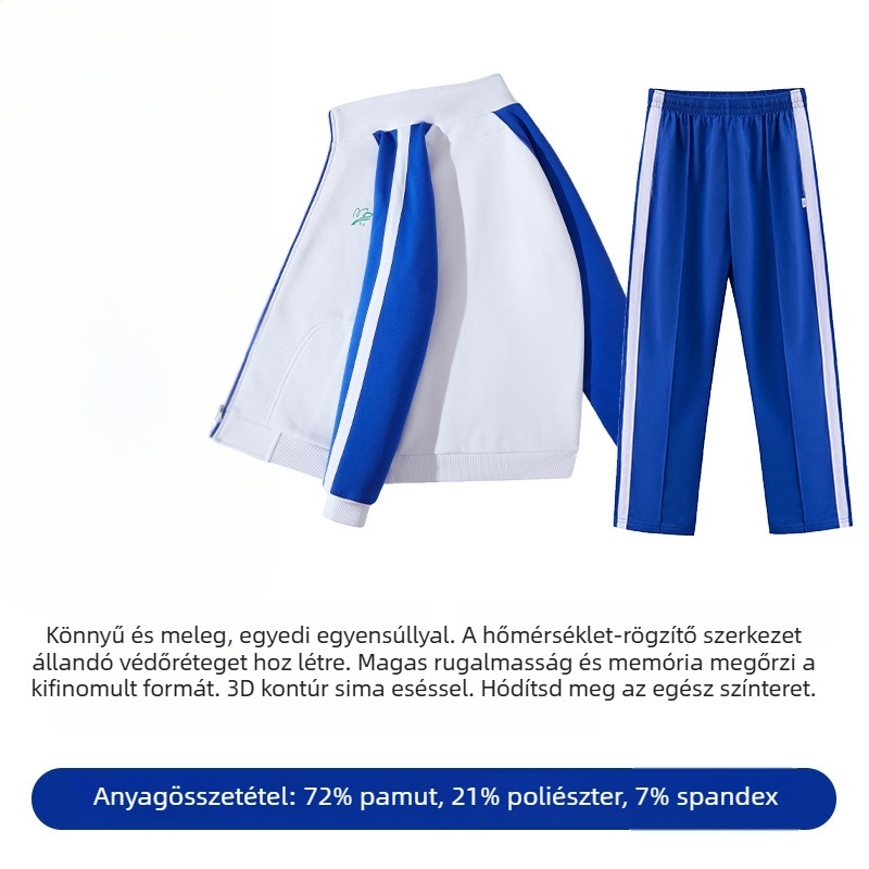 Általános iskolai egyenruha szett őszre és télre: hosszú ujjú kabát, téli felső és nadrág, nyári rövid ujjú felső és nadrág – uniszex, prémium kiadás