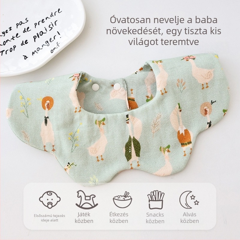 Bébi etető kendő – tiszta pamut géz anyagból, virágos hullámmintával, nedvszívó, uniszex, csecsemők és kisgyermekek számára.