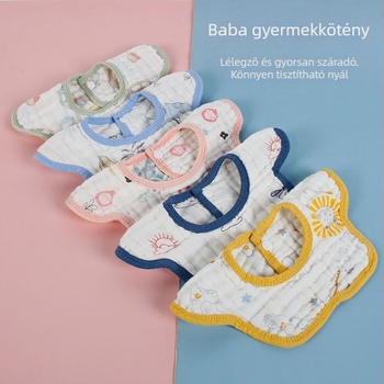 Bébi pamut etetőszalvéta, vízálló és foltálló, rajzfilm mintával, újszülötteknek 0–12 hónap