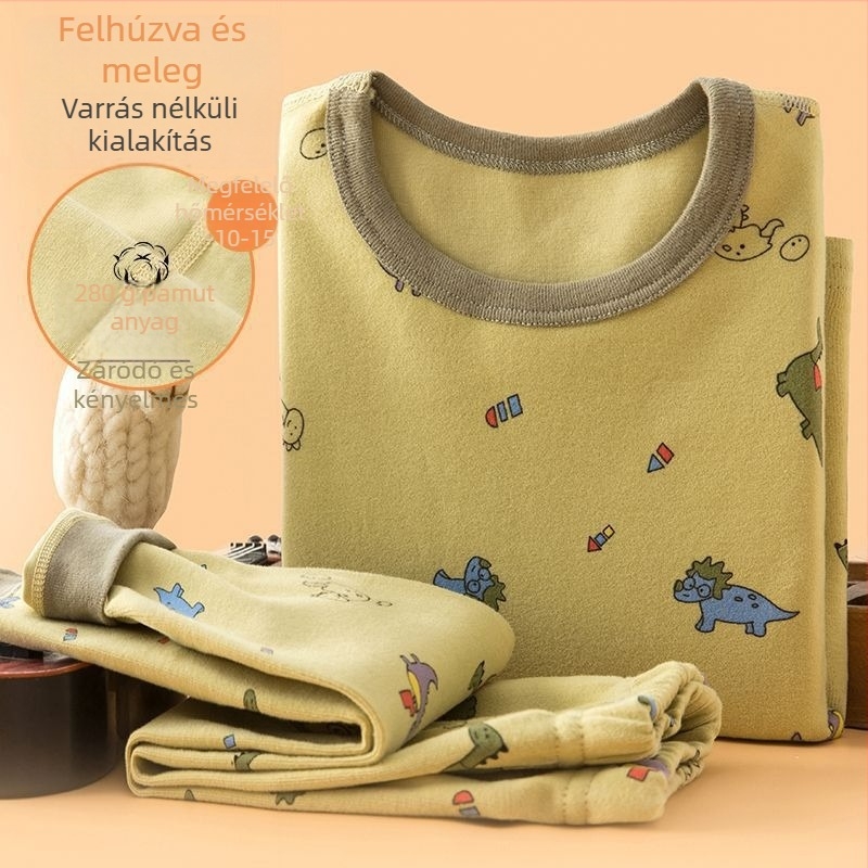 Gyermekek vastagított őszi felső és alsó szett – fiúknak alaprétegű termo ruházat, lenanyag, fő anyag: nyúl szőr