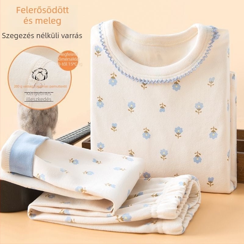 Gyermekek vastagított őszi felső és alsó szett – fiúknak alaprétegű termo ruházat, lenanyag, fő anyag: nyúl szőr