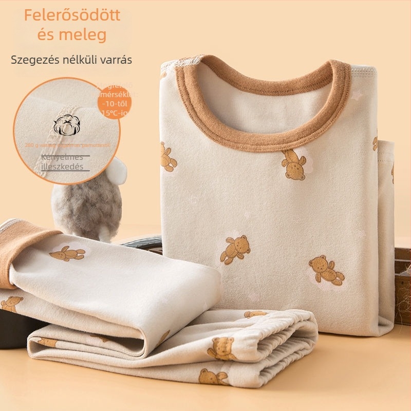 Gyermekek vastagított őszi felső és alsó szett – fiúknak alaprétegű termo ruházat, lenanyag, fő anyag: nyúl szőr