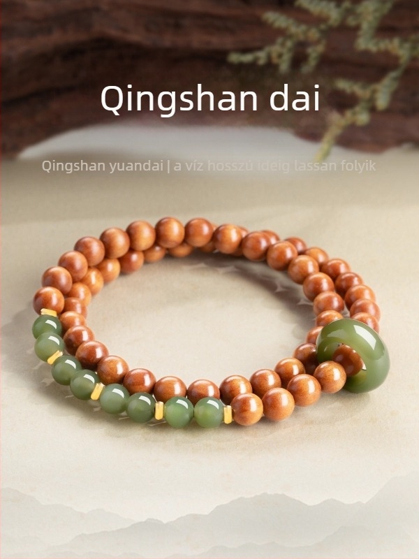 Régi szantálfa gyöngy karkötő, gravírozott, modern minimalist stílus, 2025 tavaszán