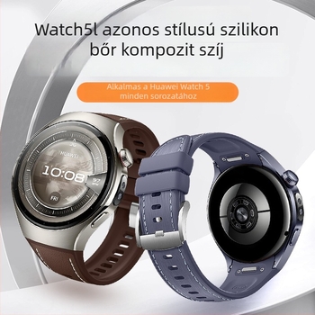 Huawei Watch5-höz készült bőrszilikon-kompozit szíj, push típusú csattal, divatos
