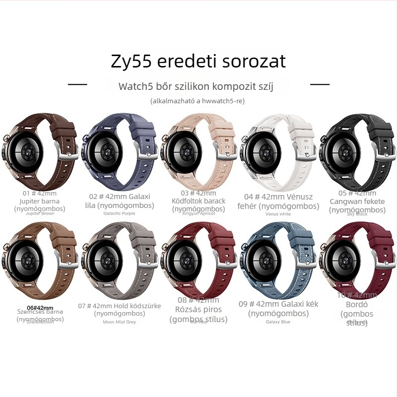 Huawei Watch5-höz készült bőrszilikon-kompozit szíj, push típusú csattal, divatos