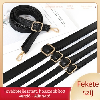 Fekete PU bőr táska vállpánt pebbled textúrával és kereszt mintázattal, állítható