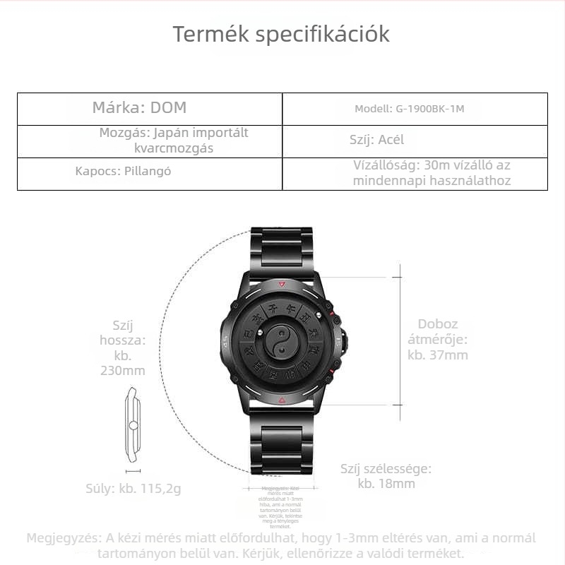 Női karóra mágneses levitációs golyó kijelzővel, kvarc Miyota Y121, 30 m vízállóság