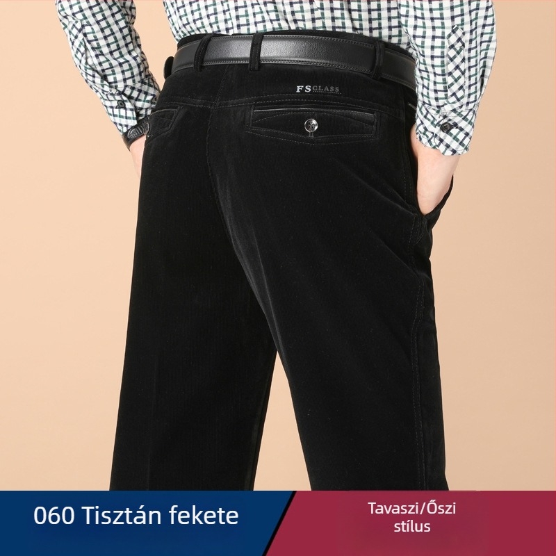 Férfi kordbársony nadrág fleece-sel bélelt, egyenes szabású, magas derék, téli viselet