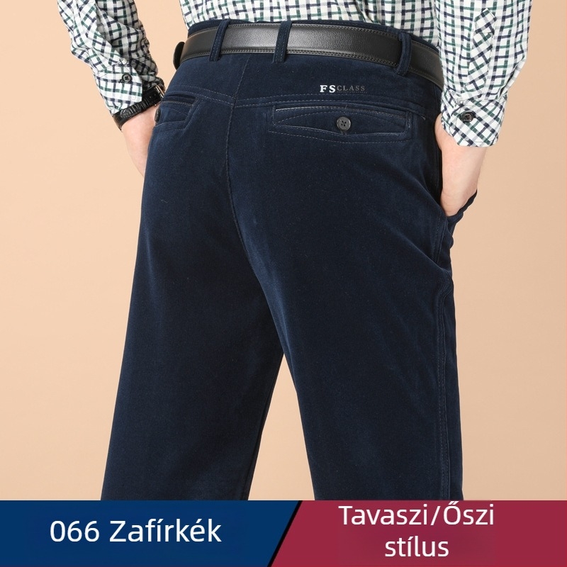 Férfi kordbársony nadrág fleece-sel bélelt, egyenes szabású, magas derék, téli viselet