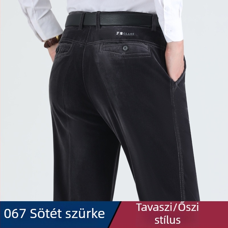 Férfi kordbársony nadrág fleece-sel bélelt, egyenes szabású, magas derék, téli viselet