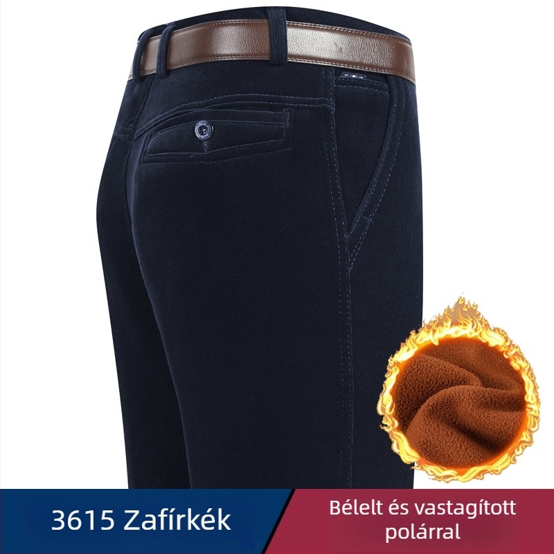 Férfi kordbársony nadrág fleece-sel bélelt, egyenes szabású, magas derék, téli viselet