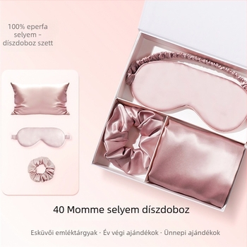 Prémium selyemből készült párnahuzat, szemmaszk és hajgumi — 100% mulberry selyem, három darabos ajándékkészlet