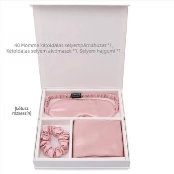 Prémium selyemből készült párnahuzat, szemmaszk és hajgumi — 100% mulberry selyem, három darabos ajándékkészlet