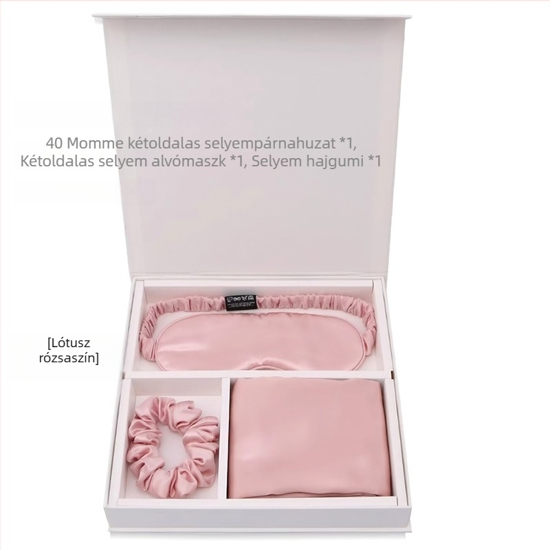 Prémium selyemből készült párnahuzat, szemmaszk és hajgumi — 100% mulberry selyem, három darabos ajándékkészlet