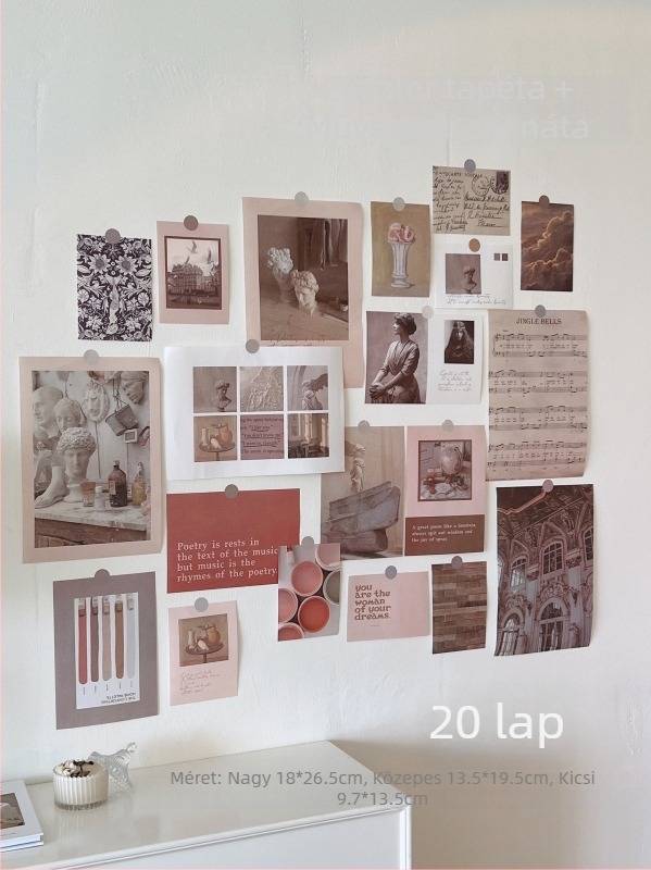 Fali matricák készlet, retro nosztalgikus, sík falikép stílus, nappaliban használható, minta 111407, több mint 5 darab, anyag: papír