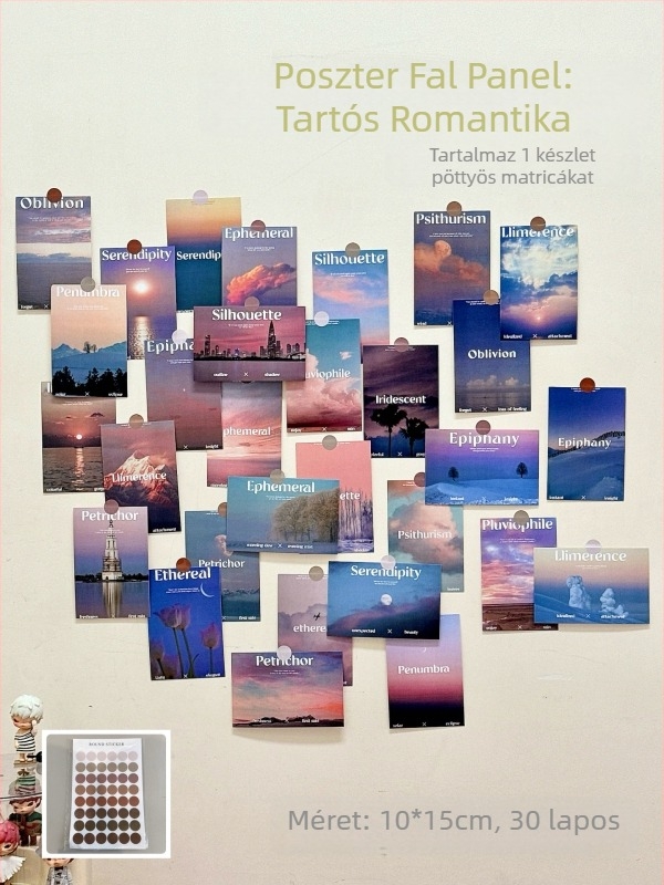 Fali matricák készlet, retro nosztalgikus, sík falikép stílus, nappaliban használható, minta 111407, több mint 5 darab, anyag: papír