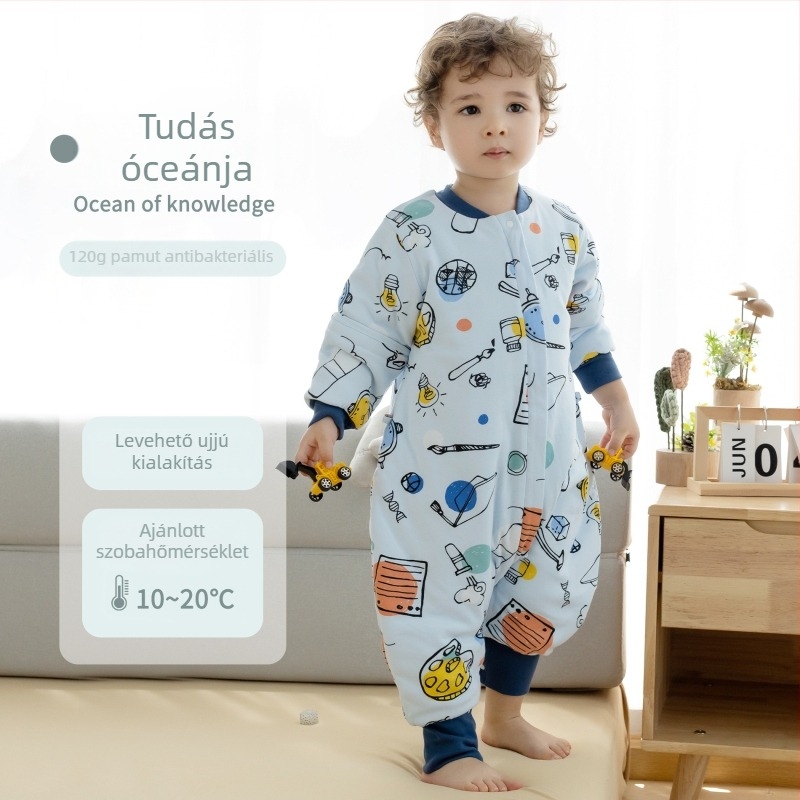 Új A-osztályú baba hálózsák őszi–téli időszakra, vastag pamut (95% feletti), klímás szobákhoz, gyerekeknek osztott lábú hálózsák