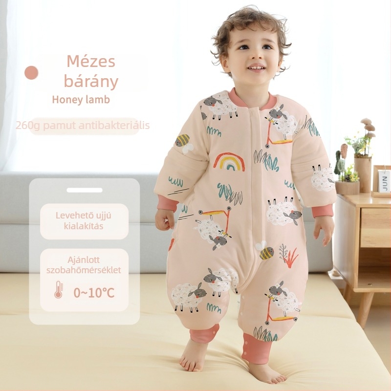 Új A-osztályú baba hálózsák őszi–téli időszakra, vastag pamut (95% feletti), klímás szobákhoz, gyerekeknek osztott lábú hálózsák