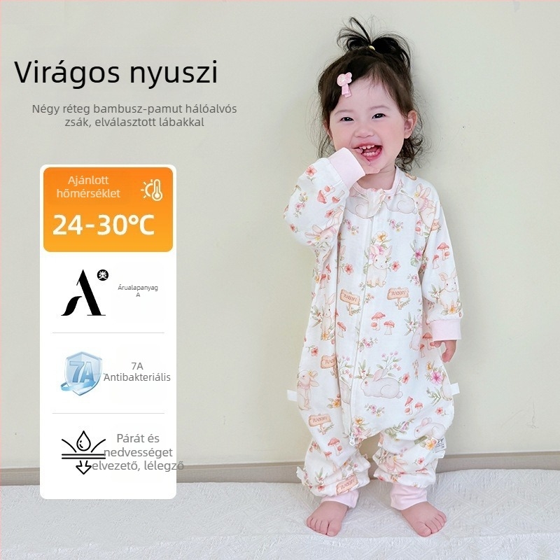 Baba hálózsák elválasztott lábakkal, bambuszrost anyagból, pamut töltettel, antibakteriális, nyár–tavasz–ősz használatra