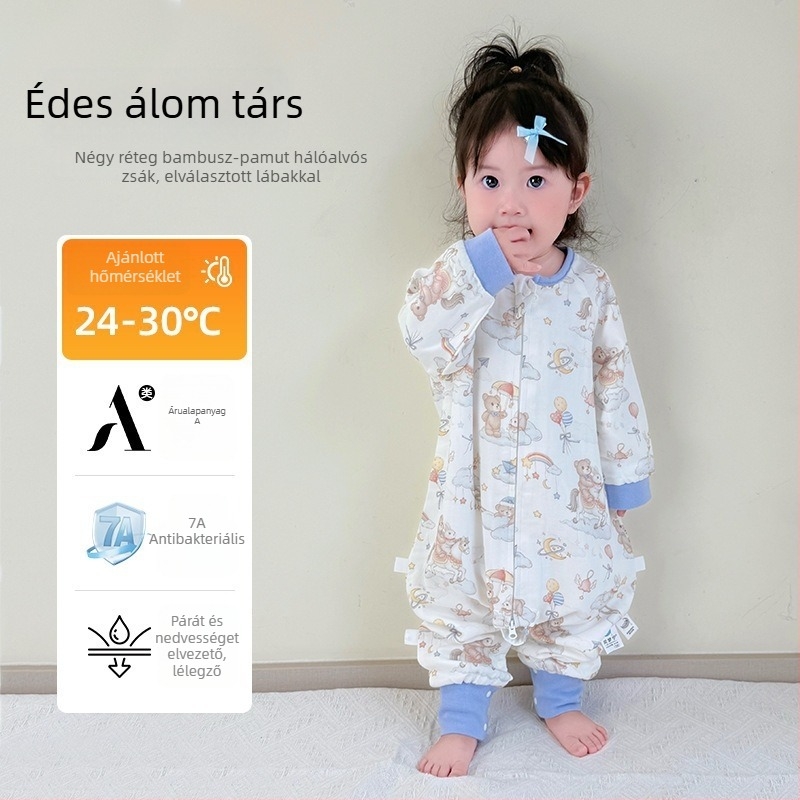 Baba hálózsák elválasztott lábakkal, bambuszrost anyagból, pamut töltettel, antibakteriális, nyár–tavasz–ősz használatra