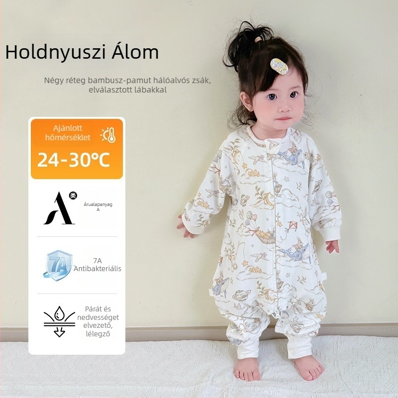 Baba hálózsák elválasztott lábakkal, bambuszrost anyagból, pamut töltettel, antibakteriális, nyár–tavasz–ősz használatra