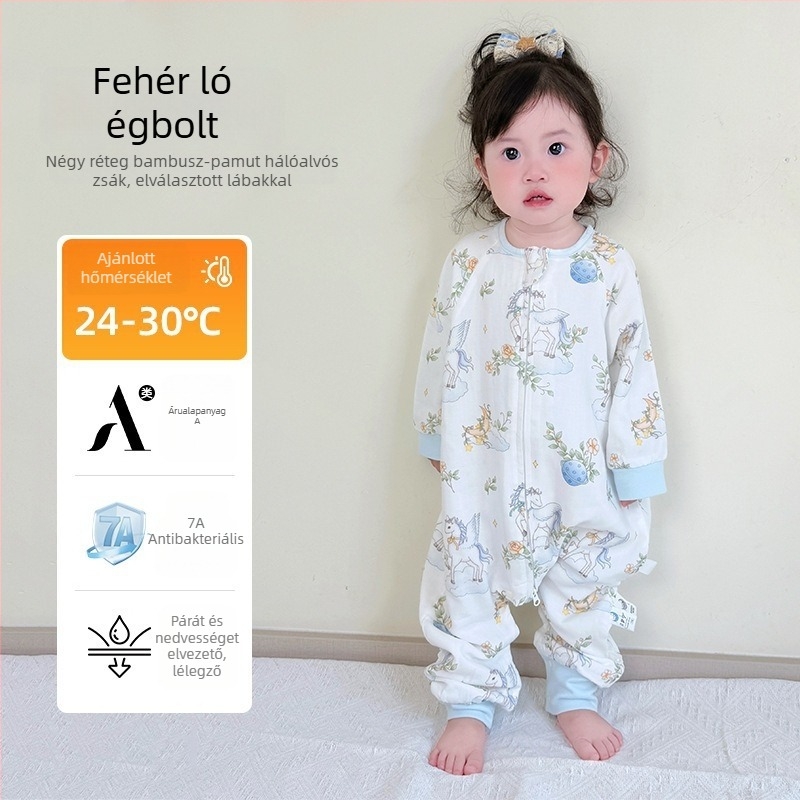 Baba hálózsák elválasztott lábakkal, bambuszrost anyagból, pamut töltettel, antibakteriális, nyár–tavasz–ősz használatra