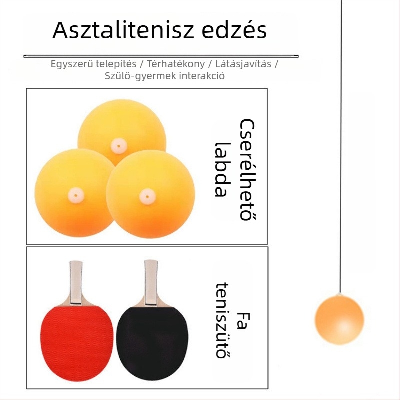 Lógó asztalitenisz-edző - egyszemélyes önképző eszköz, PP anyag, függő edzéslabda gyerekeknek