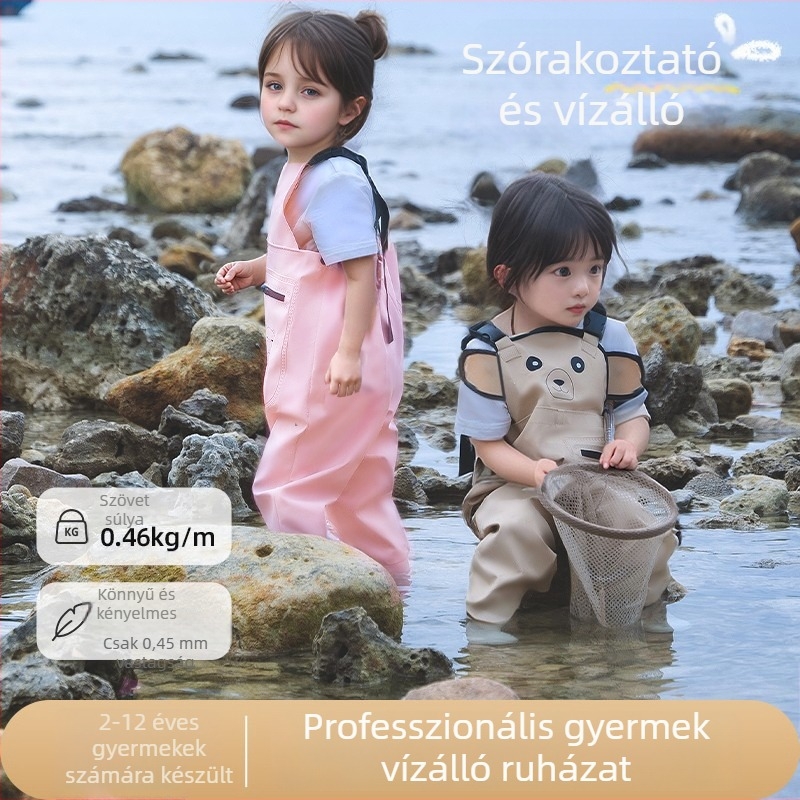 Gyerekeknek vízálló egyrészes waders öltözet vízi játékokhoz, esőcsizmával és esőnadrággal, horgászruha