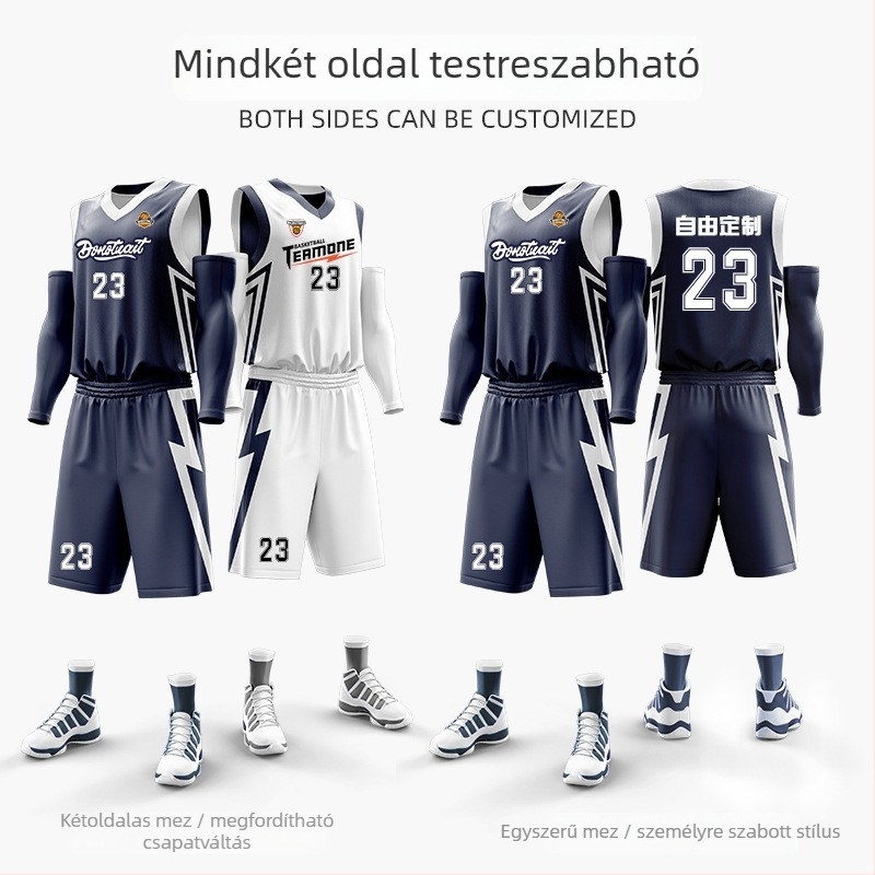 Kétoldalú digitális nyomtatású kosárlabda felső készlet, uniszex, nyár, ujjatlan, V-nyakú, gyorsan száradó, lélegző