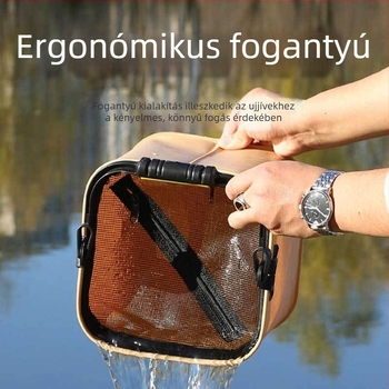 Összecsukható, hordozható halas vödör, többfunkciós kültéri használatra; anyag: vastagított EVA; bruttó súly: 400 g