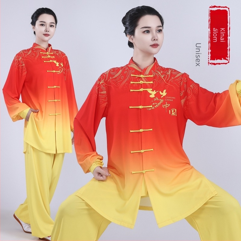 Gradiens színű Tai Chi gyakorlóruha, versenyminőségű teljesítmény, tavasz-őszi harcművészeti viselet, zöld