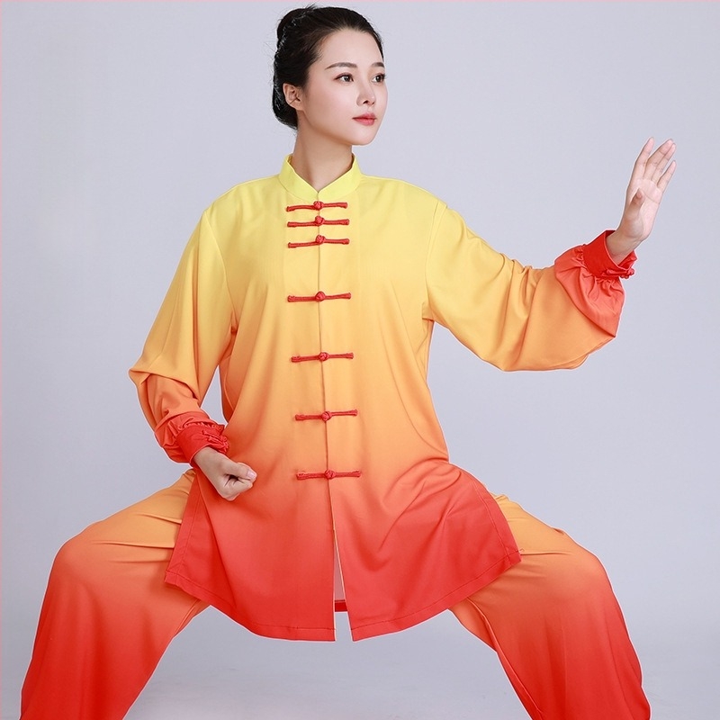 Gradiens színű Tai Chi gyakorlóruha, versenyminőségű teljesítmény, tavasz-őszi harcművészeti viselet, zöld