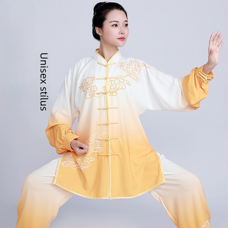 Gradiens színű Tai Chi gyakorlóruha, versenyminőségű teljesítmény, tavasz-őszi harcművészeti viselet, zöld