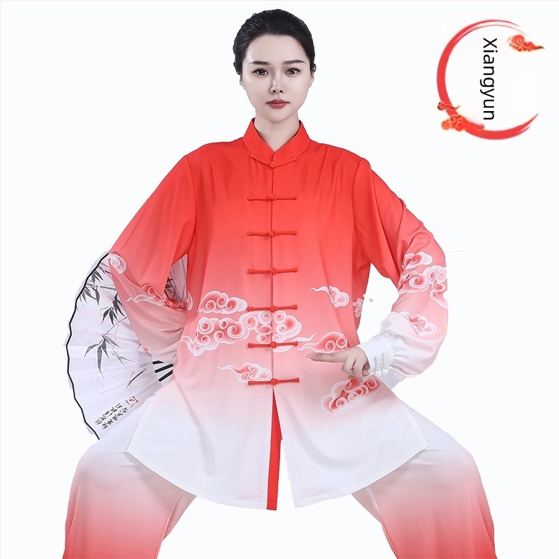 Gradiens színű Tai Chi gyakorlóruha, versenyminőségű teljesítmény, tavasz-őszi harcművészeti viselet, zöld
