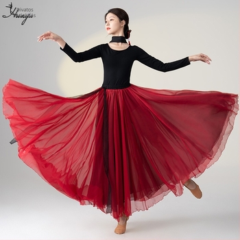 Kínai klasszikus népi tánc gyakorló kosztüm, hosszú lebegő ruha szett, Modal + Tencel Wrinkle szövet, 30% pamut