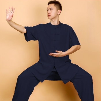 Férfi Taijiquan edzésruha — kendermintájú szövet vinylon összetétellel, bélés: kenderméből és 71-80% poliészter