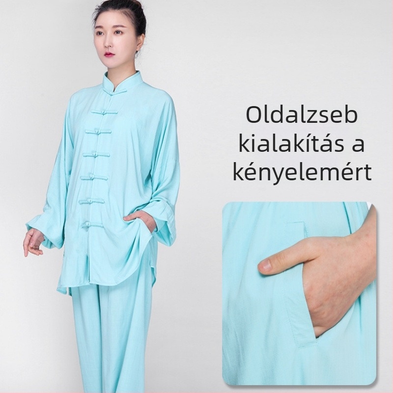 Férfi Taijiquan edzésruha — kendermintájú szövet vinylon összetétellel, bélés: kenderméből és 71-80% poliészter