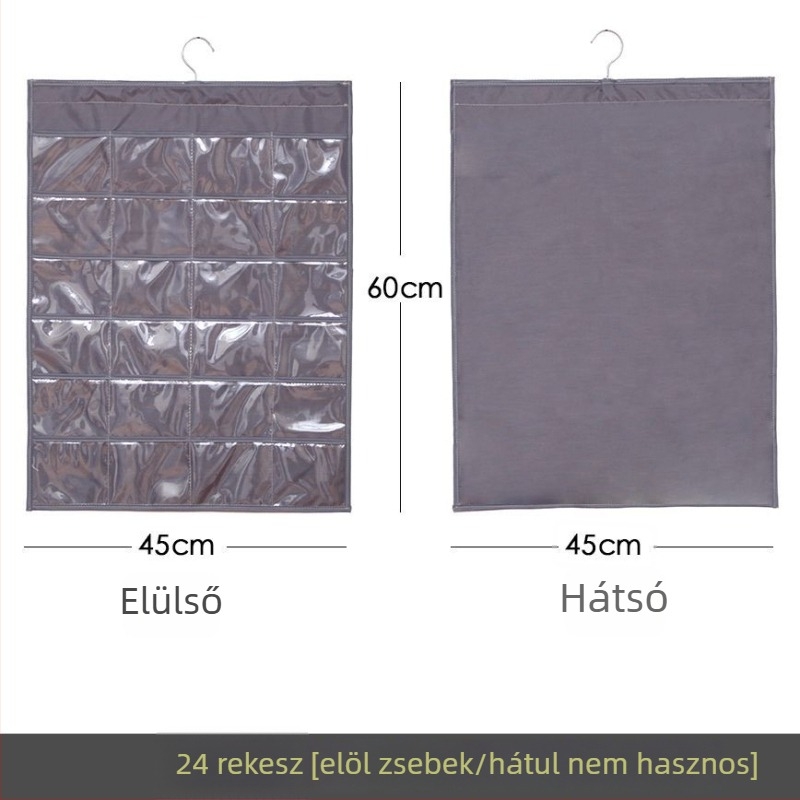Ékszertartó kiállító polc átlátszó függő tároló táskával, falra szerelhető, nagy kapacitás, porálló, anyag: papír