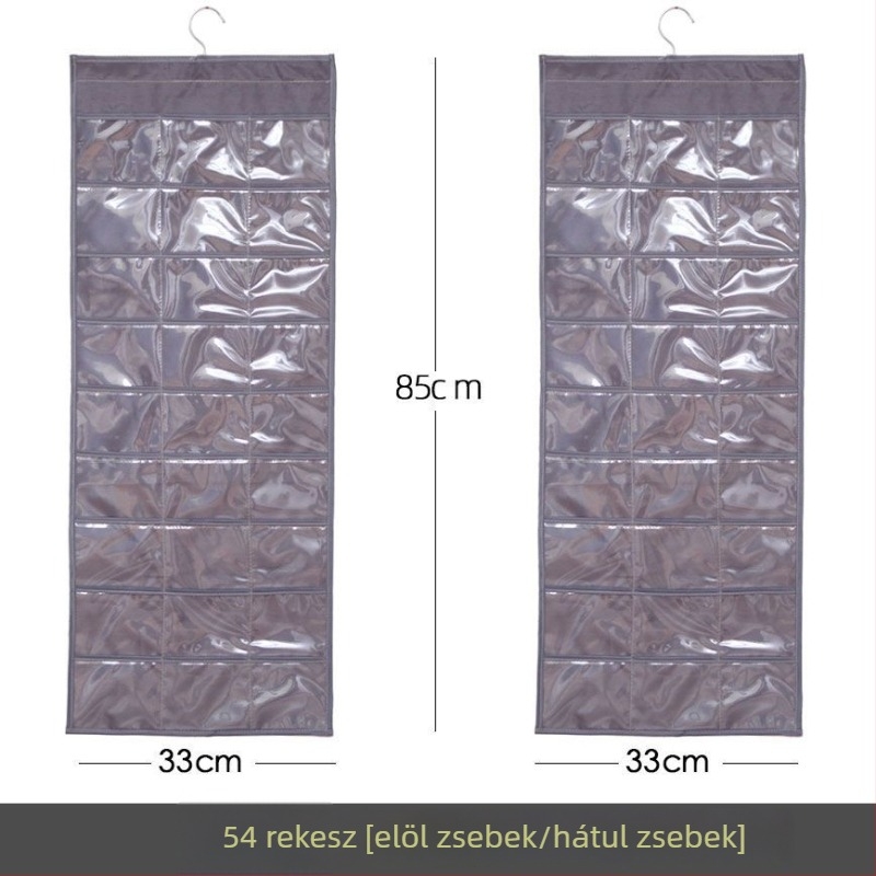 Ékszertartó kiállító polc átlátszó függő tároló táskával, falra szerelhető, nagy kapacitás, porálló, anyag: papír