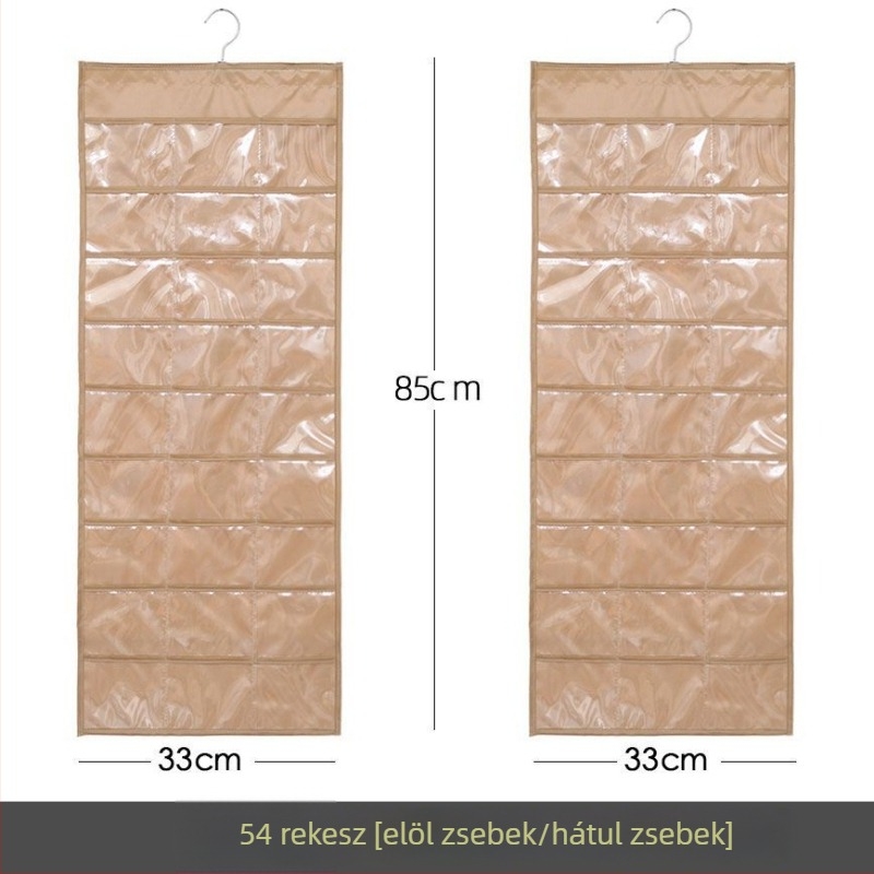 Ékszertartó kiállító polc átlátszó függő tároló táskával, falra szerelhető, nagy kapacitás, porálló, anyag: papír