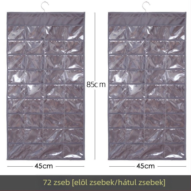 Ékszertartó kiállító polc átlátszó függő tároló táskával, falra szerelhető, nagy kapacitás, porálló, anyag: papír