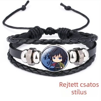 Demon Slayer Time Gem műbőr karkötő, kézzel szőtt, állítható