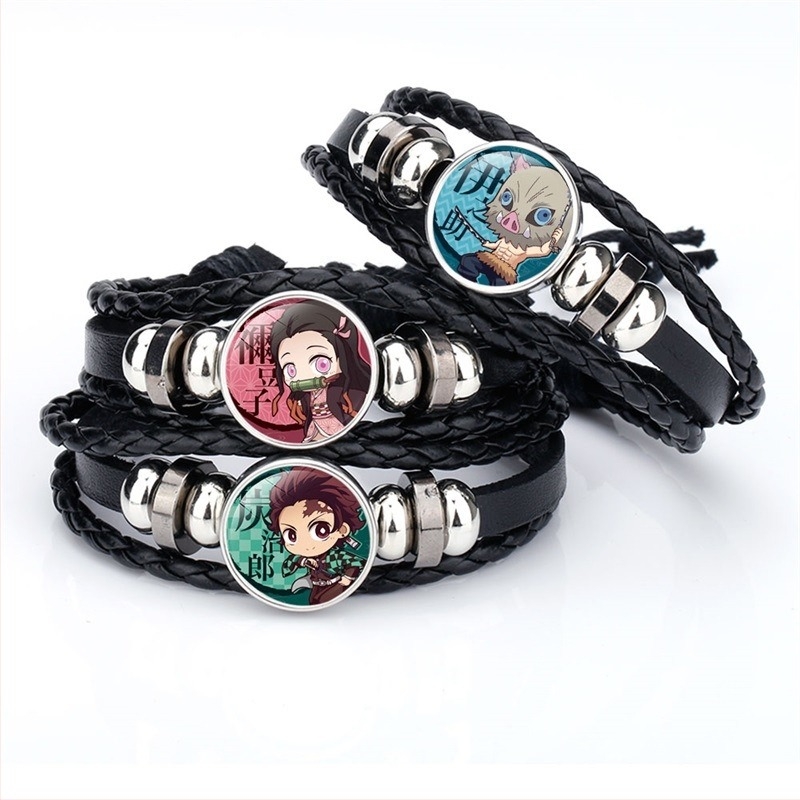 Demon Slayer Time Gem műbőr karkötő, kézzel szőtt, állítható