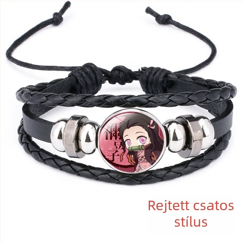 Demon Slayer Time Gem műbőr karkötő, kézzel szőtt, állítható