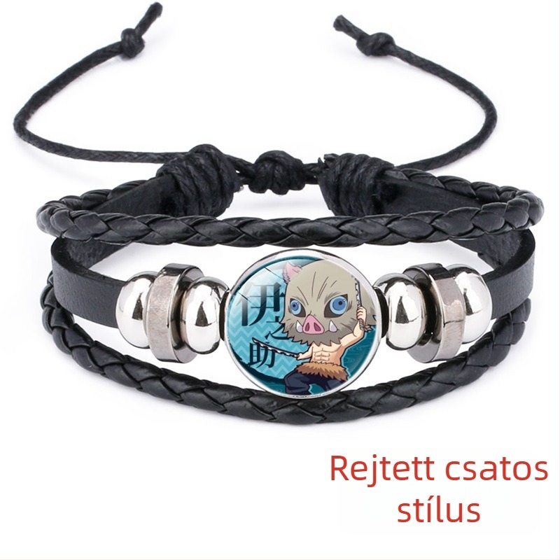 Demon Slayer Time Gem műbőr karkötő, kézzel szőtt, állítható